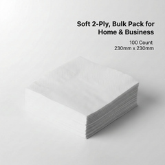 Soft 2-Ply White Paper Napkins | 230mm x 230mm (9" x 9") | 15gsm | 5000-carton