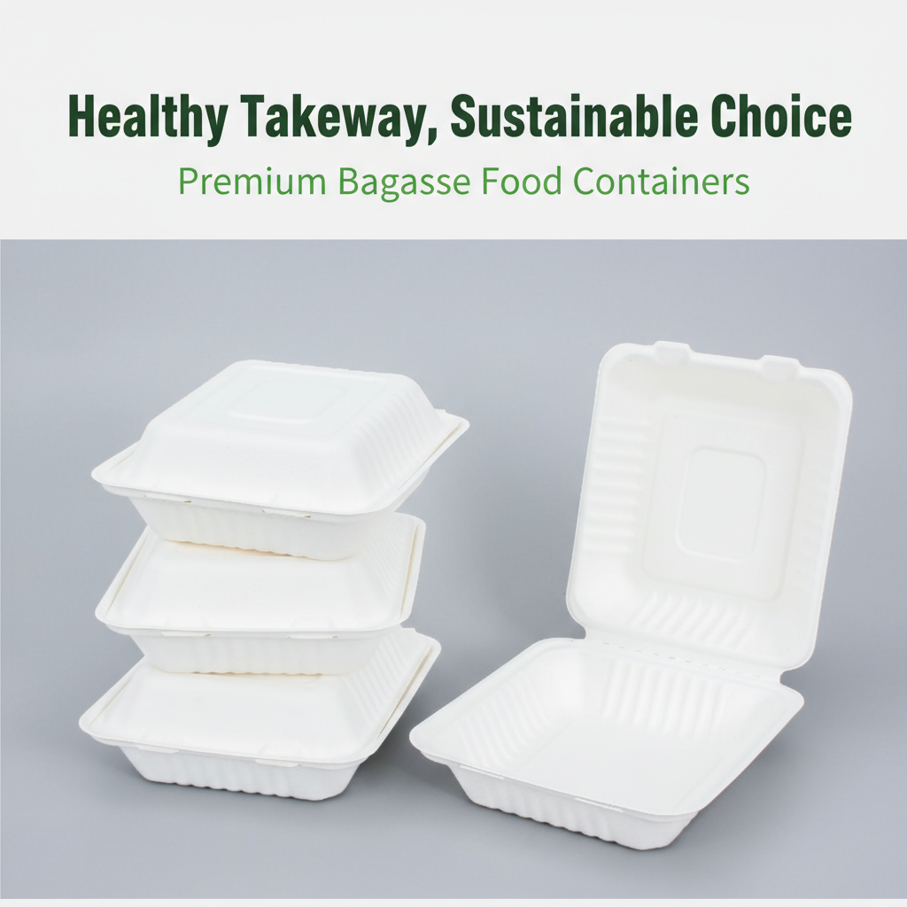 9 Inch Single Compartment White Bagasse Lunch Box - Biodegradable Sugarcane Fiber Clamshell Food Container