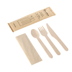 Wooden Tableware Set Disposable Wooden Cutlery Set For Food Catering Birch Material Cutlery Kit-400 sets/carton