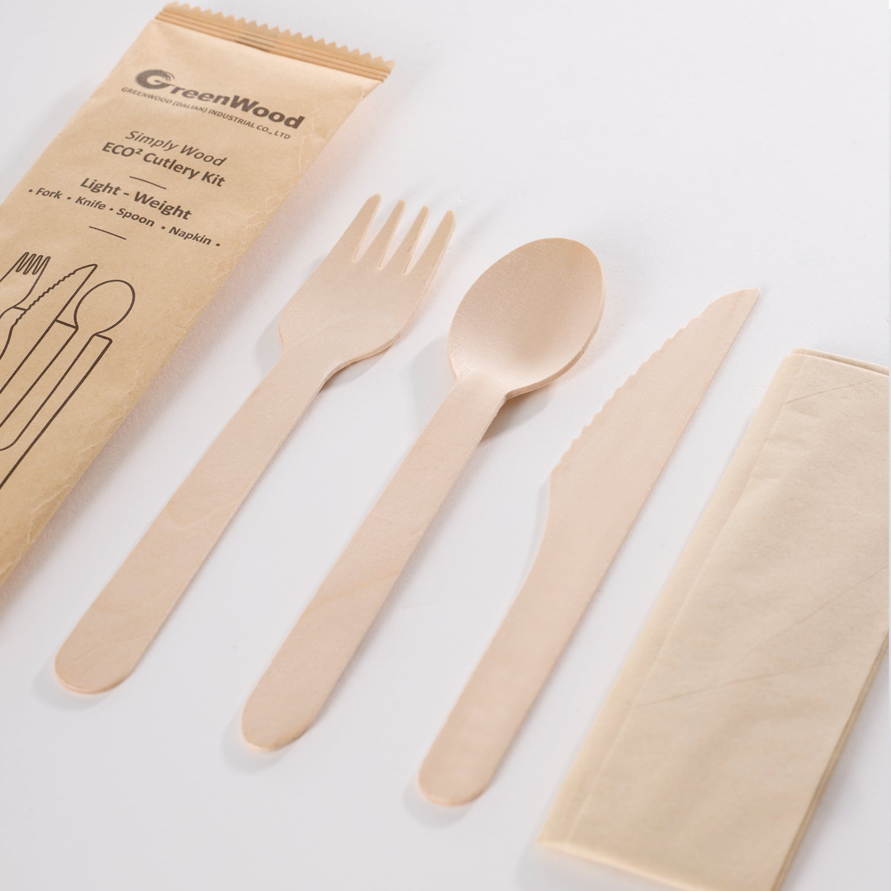 Wooden Tableware Set Disposable Wooden Cutlery Set For Food Catering Birch Material Cutlery Kit-400 sets/carton