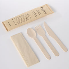 Wooden Tableware Set Disposable Wooden Cutlery Set For Food Catering Birch Material Cutlery Kit-400 sets/carton