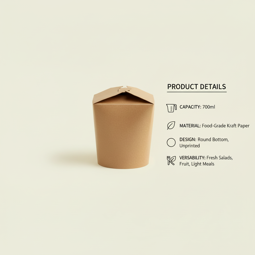 700ml Round-Bottom Eco Takeout Bucket (Single PE-Coated Kraft Paper, Unprinted)