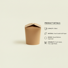 700ml Round-Bottom Eco Takeout Bucket (Single PE-Coated Kraft Paper, Unprinted)