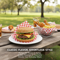 43gsm Red Plaid Greaseproof Baking Paper, Premium Non-Stick Deli Sheets, Oil Proof Disposable Food Wrap for Catering