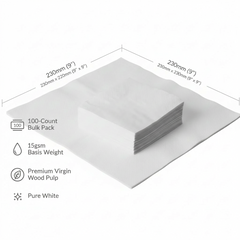 Soft 2-Ply White Paper Napkins | 230mm x 230mm (9" x 9") | 15gsm | 5000-carton