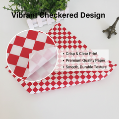 43gsm Red Plaid Greaseproof Baking Paper, Premium Non-Stick Deli Sheets, Oil Proof Disposable Food Wrap for Catering