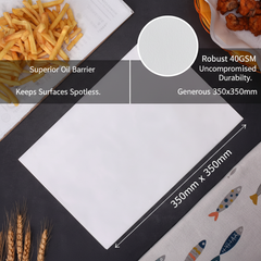 Eco-Friendly 40gsm White Greaseproof Paper Roll, Oil Proof, Microwave Safe, Disposable Food Wrapping Paper for Bakery & Restaurant