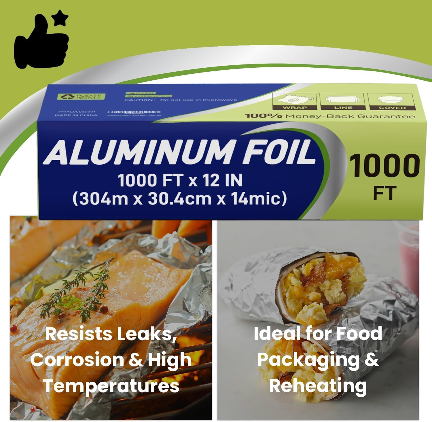 12" x 1000 ft Heavy-Duty Food Wrapping Aluminum Foil Roll