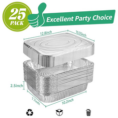 9" x 13" Heavy Duty Aluminum Foil Pans and Lids Comb 2 1/2 Depth - 25/Pack