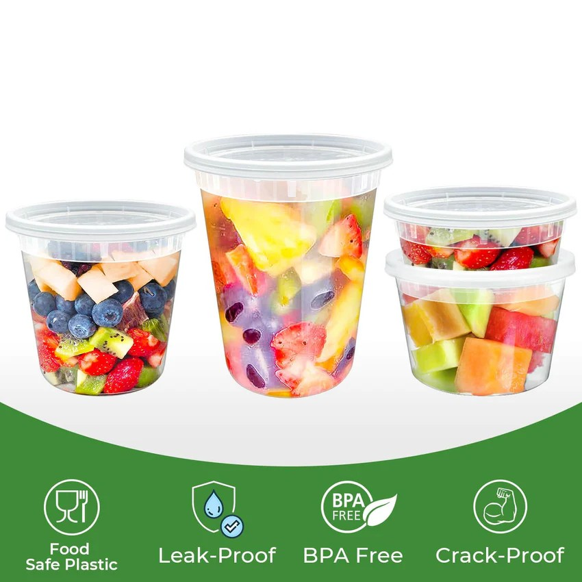 8 oz. Microwavable Plastic Translucent Round Deli Containers and Lids Combo - 240/case