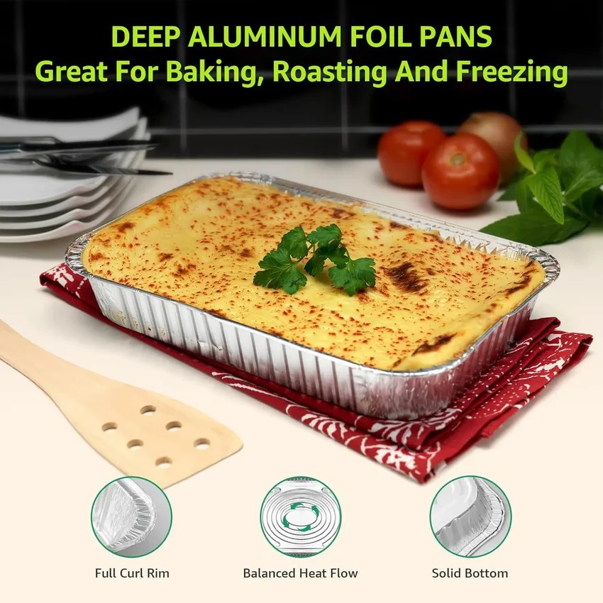 9" x 13" Heavy Duty Aluminum Foil Pans and Lids Comb 2 1/2 Depth - 25/Pack
