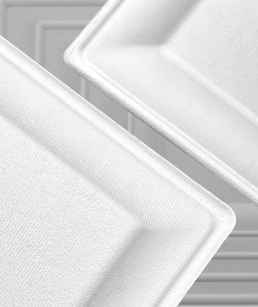 8"square white compostable sugarcaneBagasse Plates-500/case