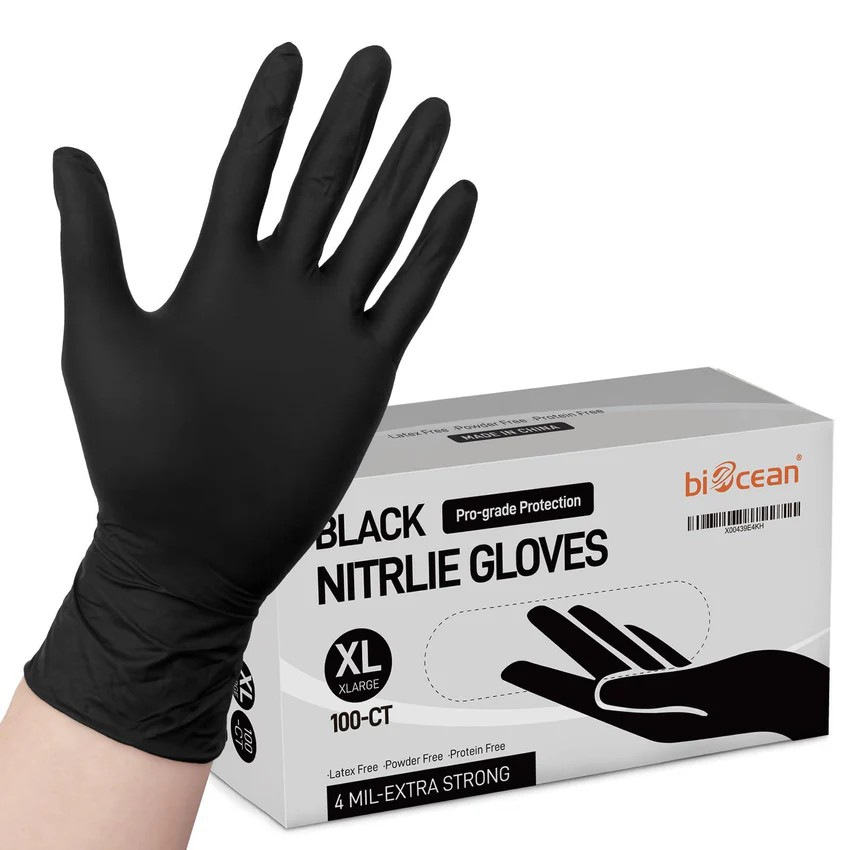 4-mil Disposable Nitrile Gloves Powder Free, S M L XL - 100/Box